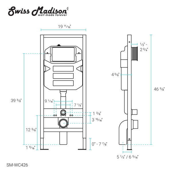 Swiss Madison Concealed InWall Toilet Tank Carrier System 2x6